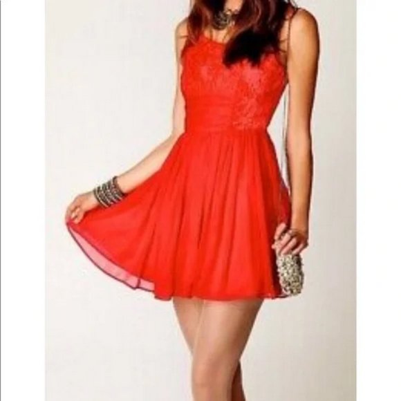 Free People Dresses & Skirts - Free People Red Velvet/Chiffon Ballerina Dress